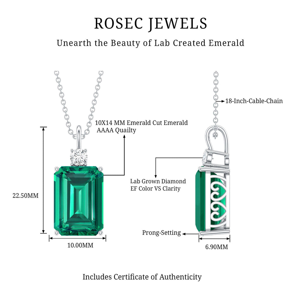 Lab Grown Emerald Necklace – Emerald Cut Solitaire Pendant With Diamond Accent