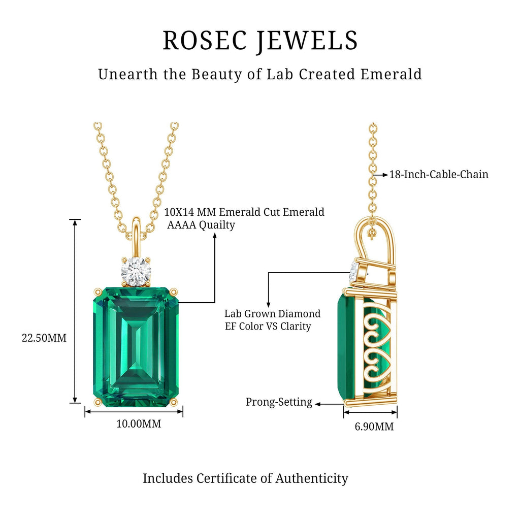 Lab Grown Emerald Necklace – Emerald Cut Solitaire Pendant With Diamond Accent