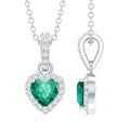 Lab Grown Emerald Necklace – Heart Shape Pendant with Moissanite Halo in 14K White Gold Jewelry