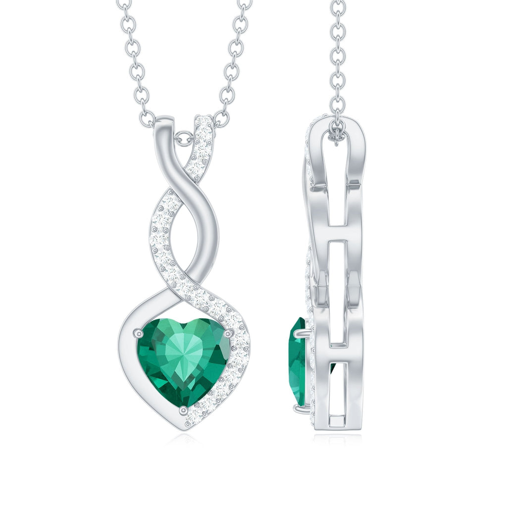 Lab Grown Emerald Necklace – Infinity Heart Pendant with Diamond Accent | AAAA Quality