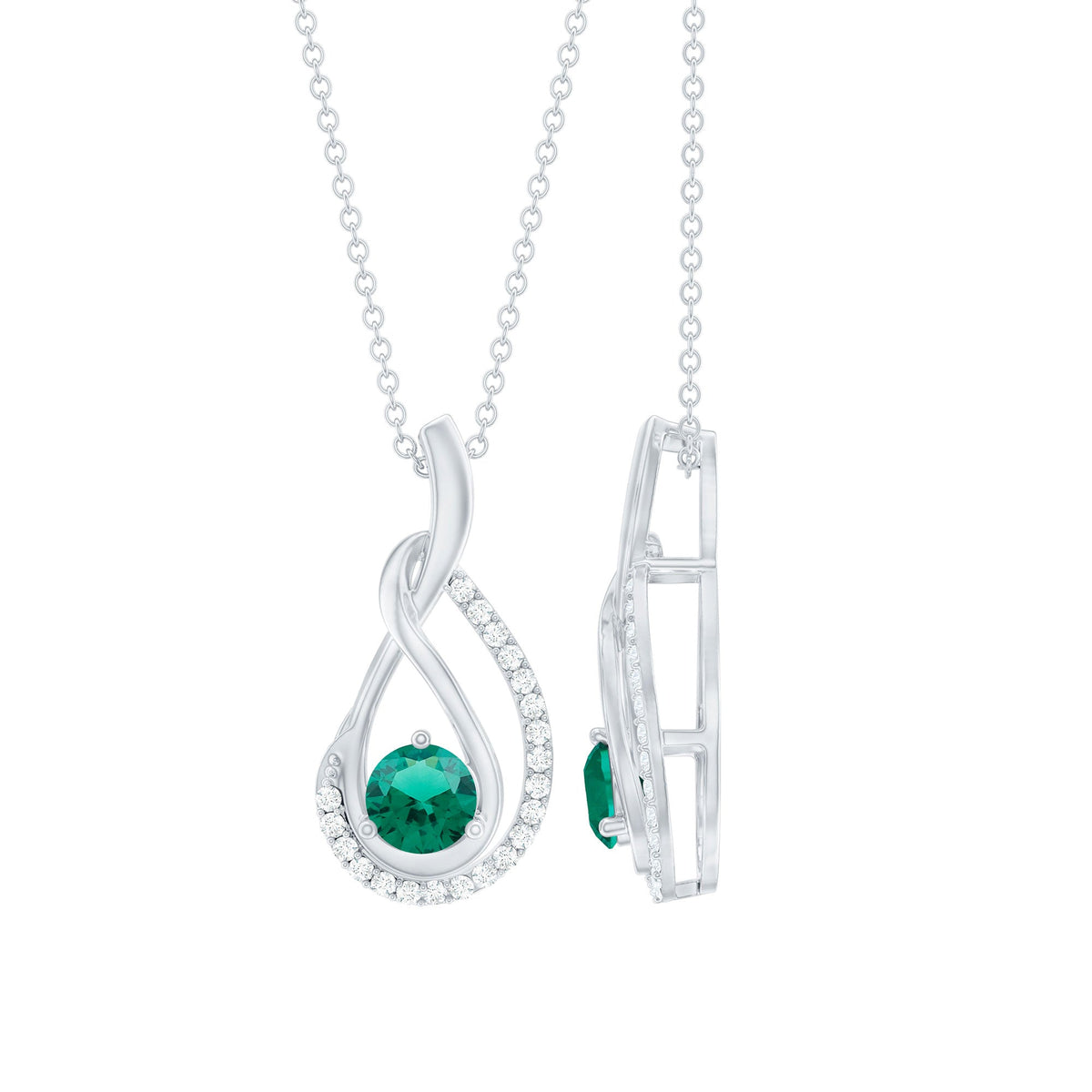 Lab Grown Emerald Necklace - Moissanite Teardrop Pendant | Silver Infinity Design