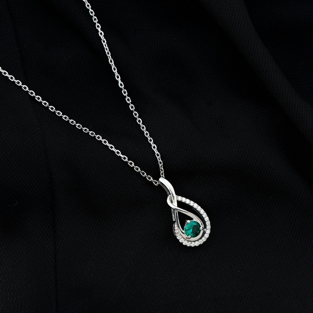 Lab Grown Emerald Necklace - Moissanite Teardrop Pendant | Silver Infinity Design