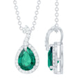 Lab Grown Emerald Necklace - Pear Shaped Teardrop Pendant with Moissanite Stones