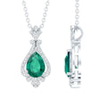 Lab Grown Emerald Necklace – Vintage Inspired Bridal Necklace with Pear Cut Pendant