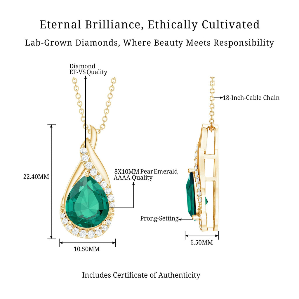 Lab Grown Emerald Necklace – Vintage Inspired Pear Shaped Pendant with Diamonds
