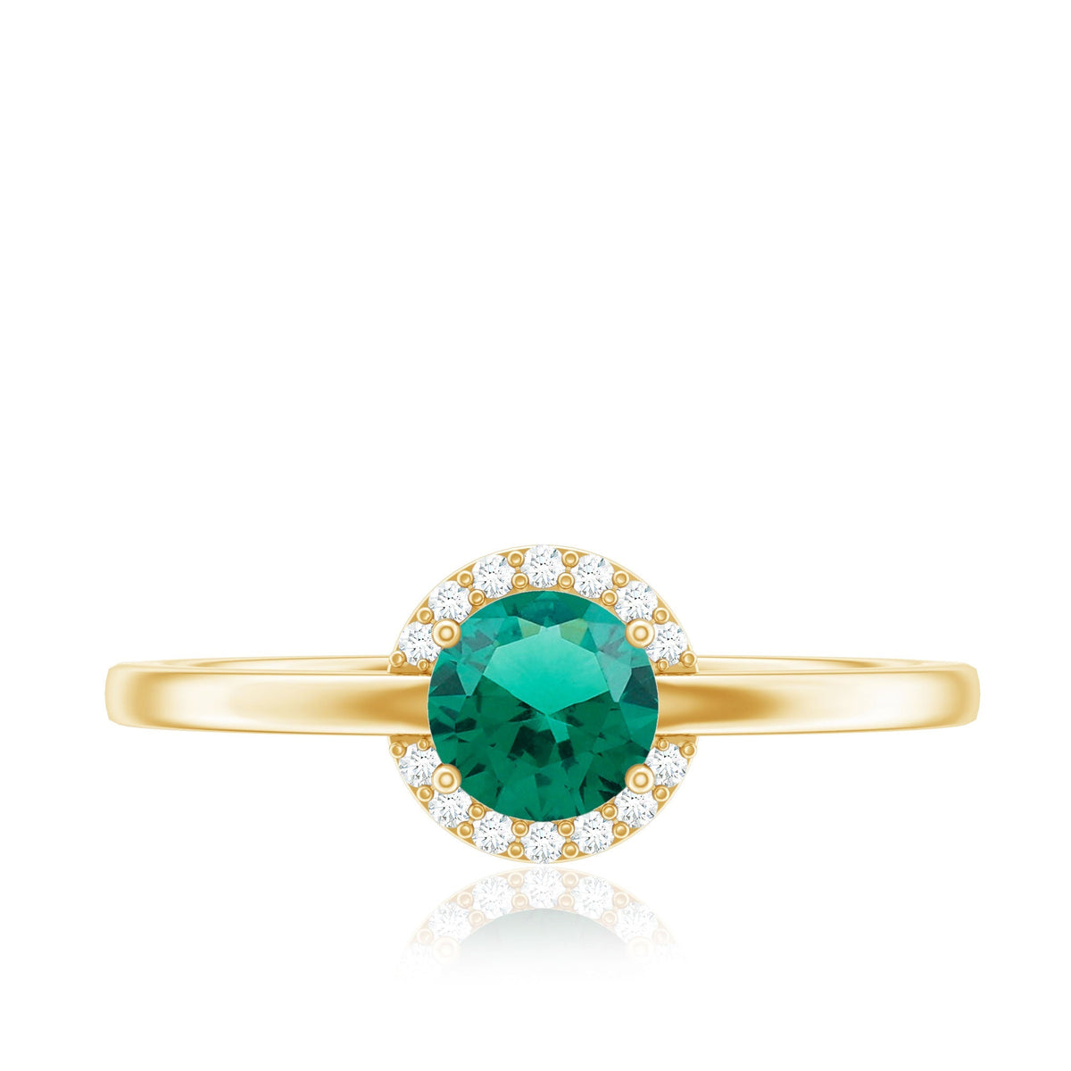 Lab Grown Emerald Ring – 0.8 Carat Round Emerald Promise Ring with Diamond Halo