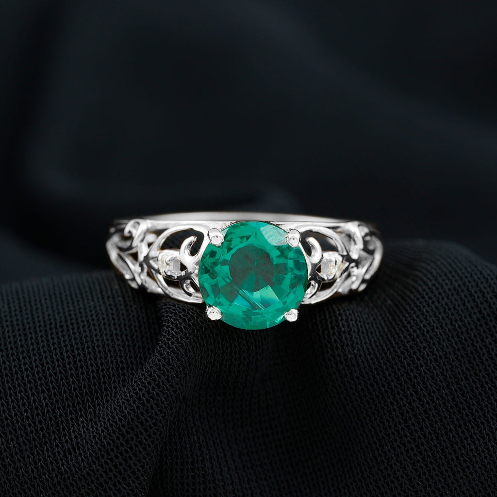 Lab Grown Emerald Ring – 2 Carat Antique Engagement With Prong Setting