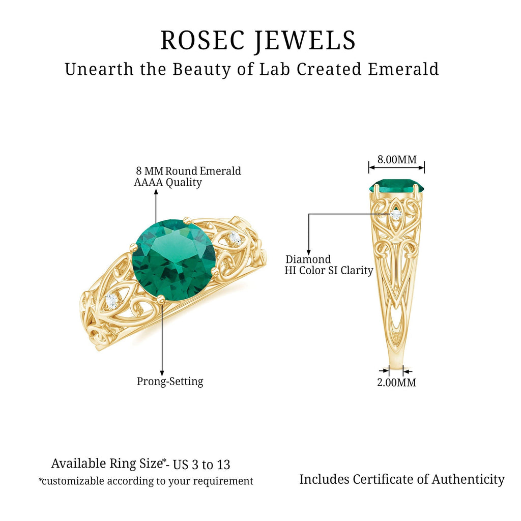 Lab Grown Emerald Ring – 2 Carat Antique Engagement With Prong Setting