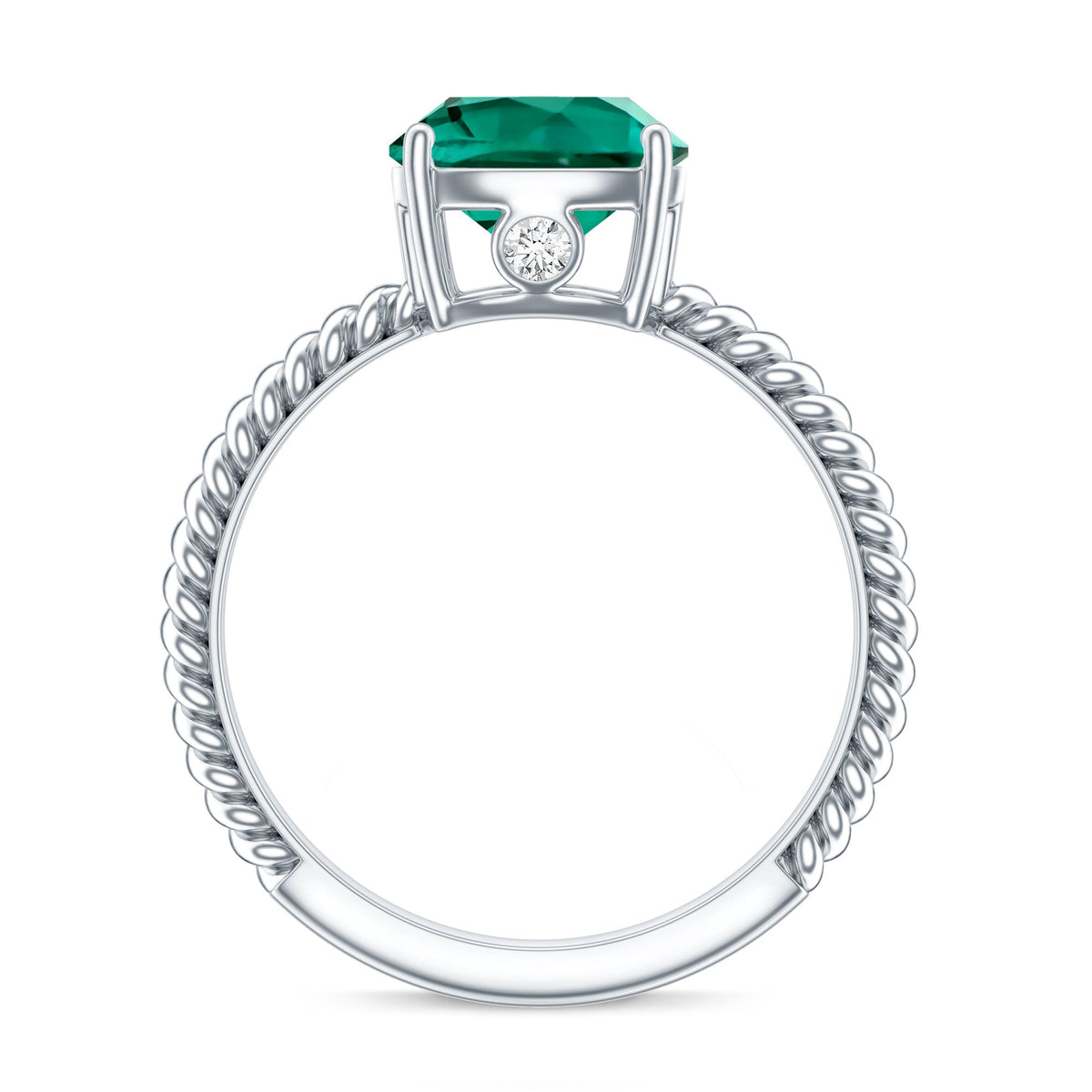 Lab Grown Emerald Ring – 2 Carat Cushion Cut Solitaire Engagement Ring with Diamond Accents