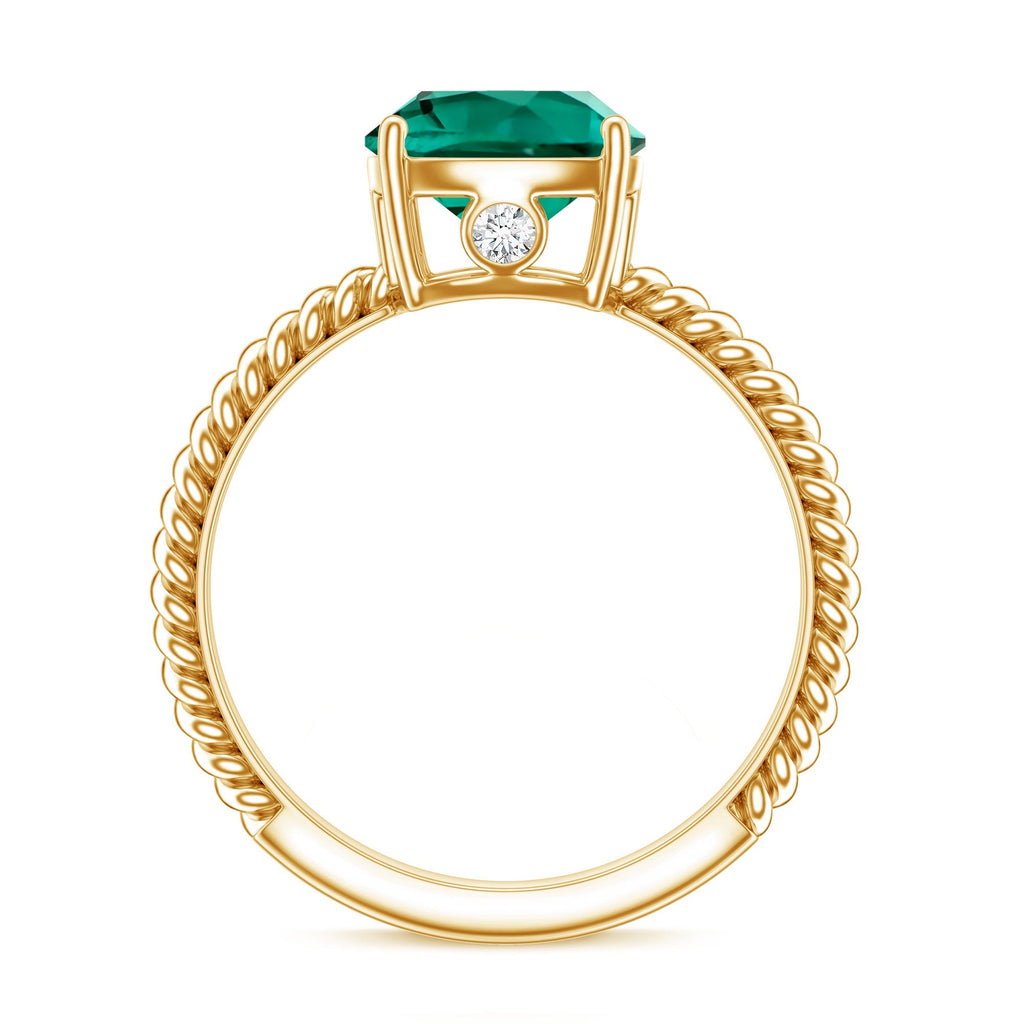 Lab Grown Emerald Ring – 2 Carat Cushion Cut Solitaire Engagement Ring with Diamond Accents