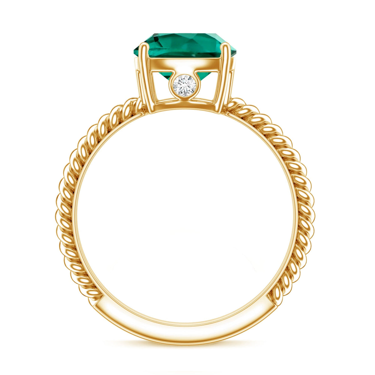 Lab Grown Emerald Ring – 2 Carat Cushion Cut Solitaire Engagement Ring with Diamond Accents