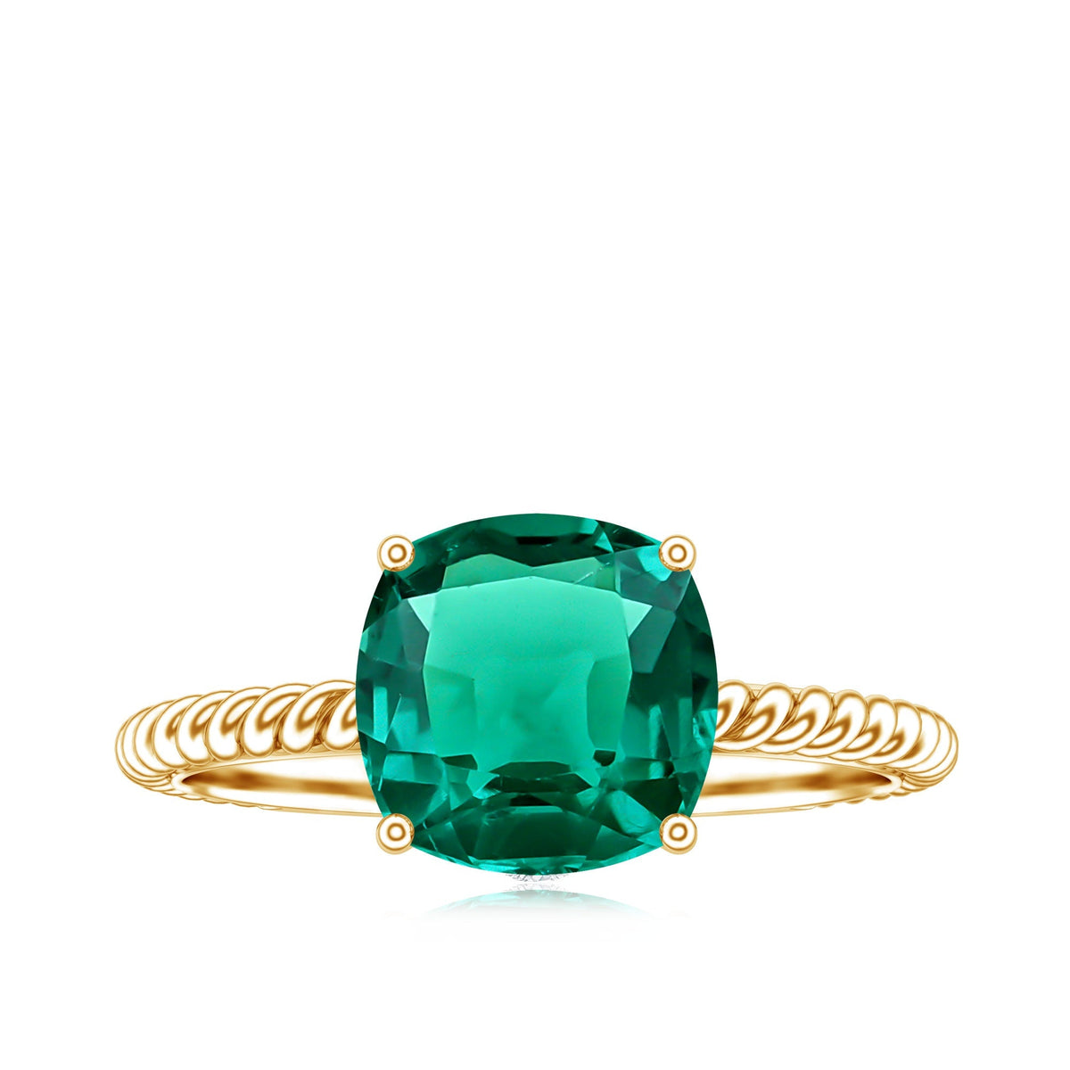 Lab Grown Emerald Ring – 2 Carat Cushion Cut Solitaire Engagement Ring with Diamond Accents