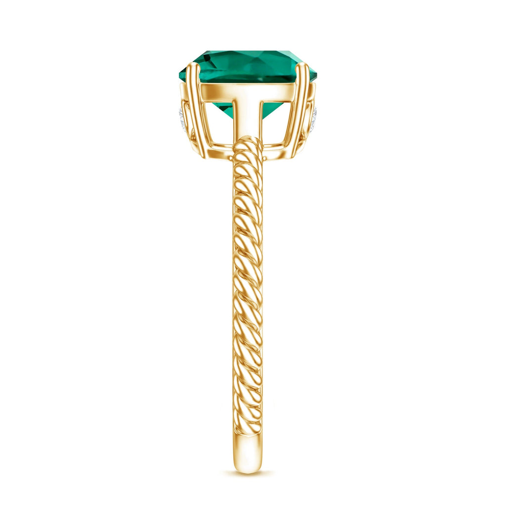 Lab Grown Emerald Ring – 2 Carat Cushion Cut Solitaire Engagement Ring with Diamond Accents