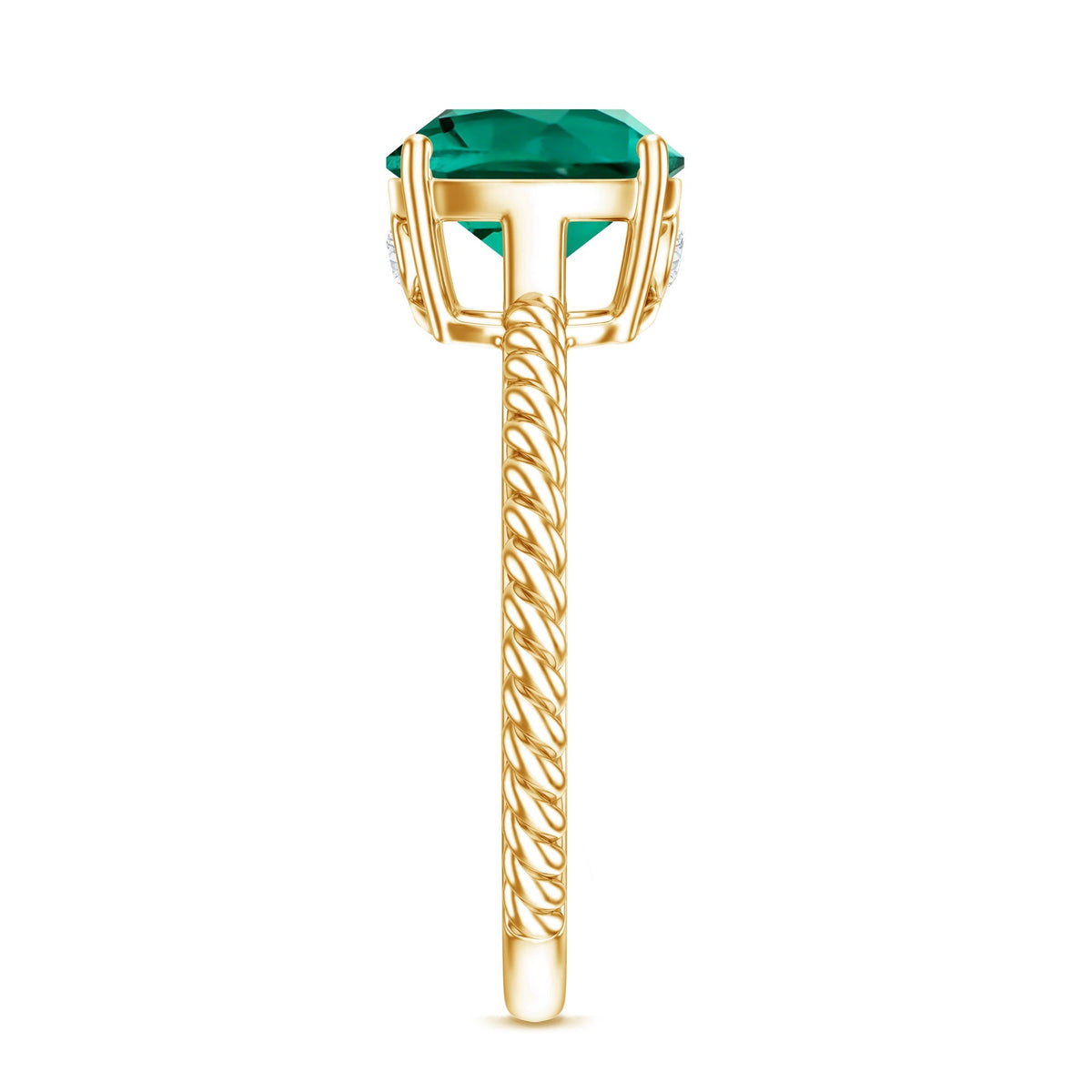 Lab Grown Emerald Ring – 2 Carat Cushion Cut Solitaire Engagement Ring with Diamond Accents