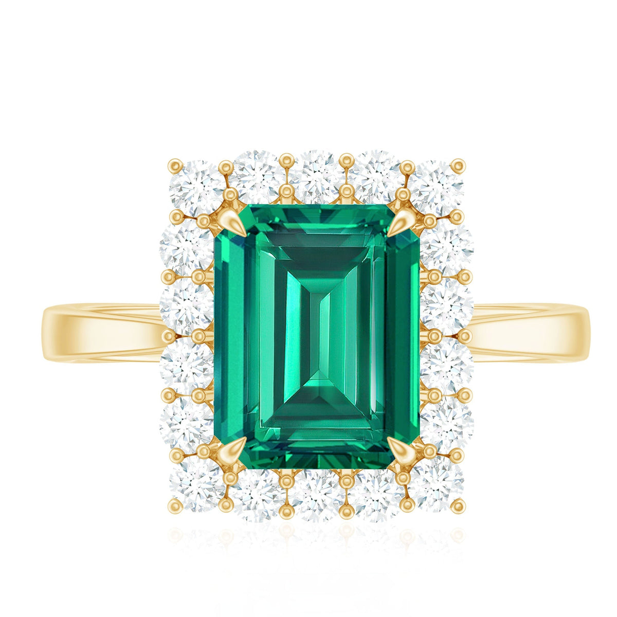 Lab Grown Emerald Ring – 2 Carat Emerald Cut Diamond Halo Vintage Engagement