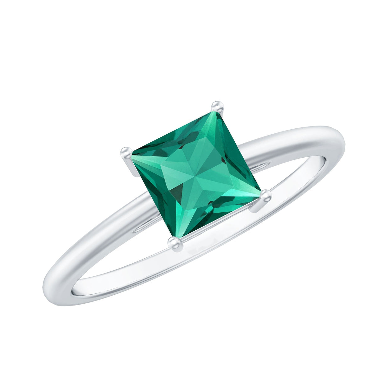 Lab Grown Emerald Ring – 2 Carat Princess Cut Emerald Solitaire with Prong Setting