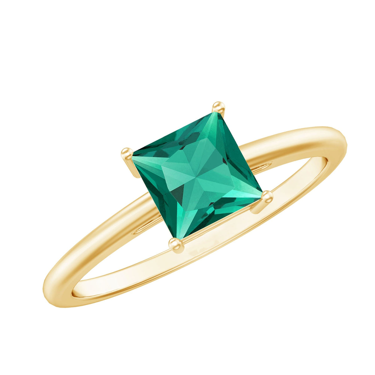 Lab Grown Emerald Ring – 2 Carat Princess Cut Emerald Solitaire with Prong Setting