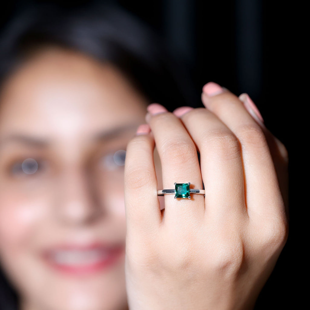 Lab Grown Emerald Ring – 2 Carat Princess Cut Emerald Solitaire with Prong Setting