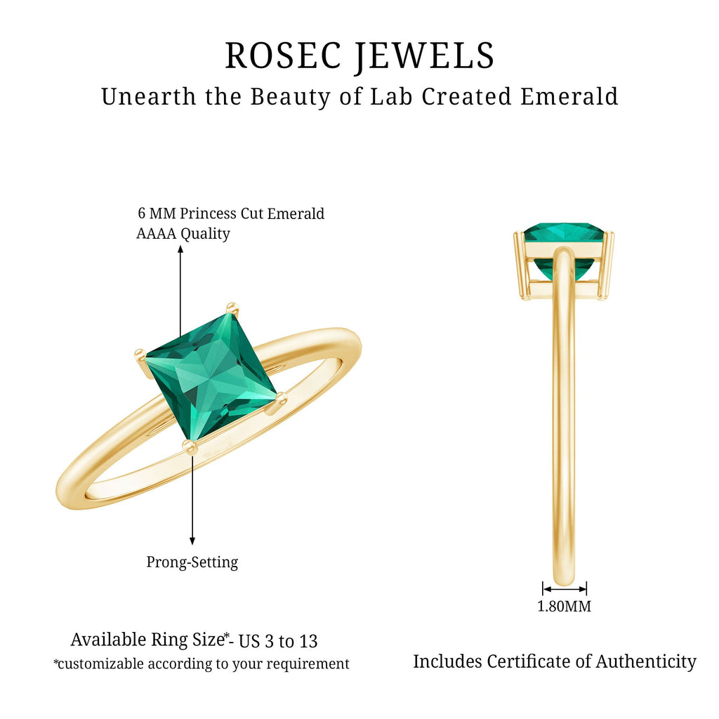 Lab Grown Emerald Ring – 2 Carat Princess Cut Emerald Solitaire with Prong Setting