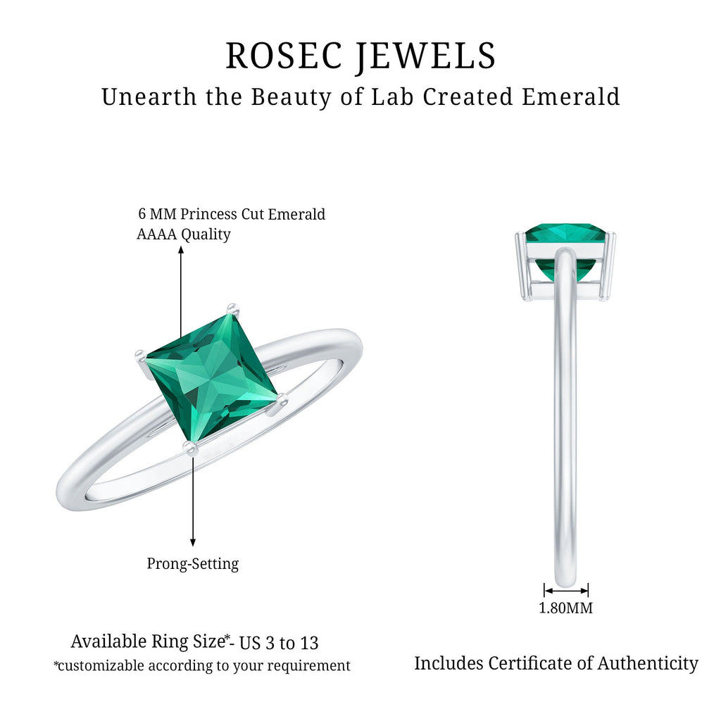 Lab Grown Emerald Ring – 2 Carat Princess Cut Emerald Solitaire with Prong Setting