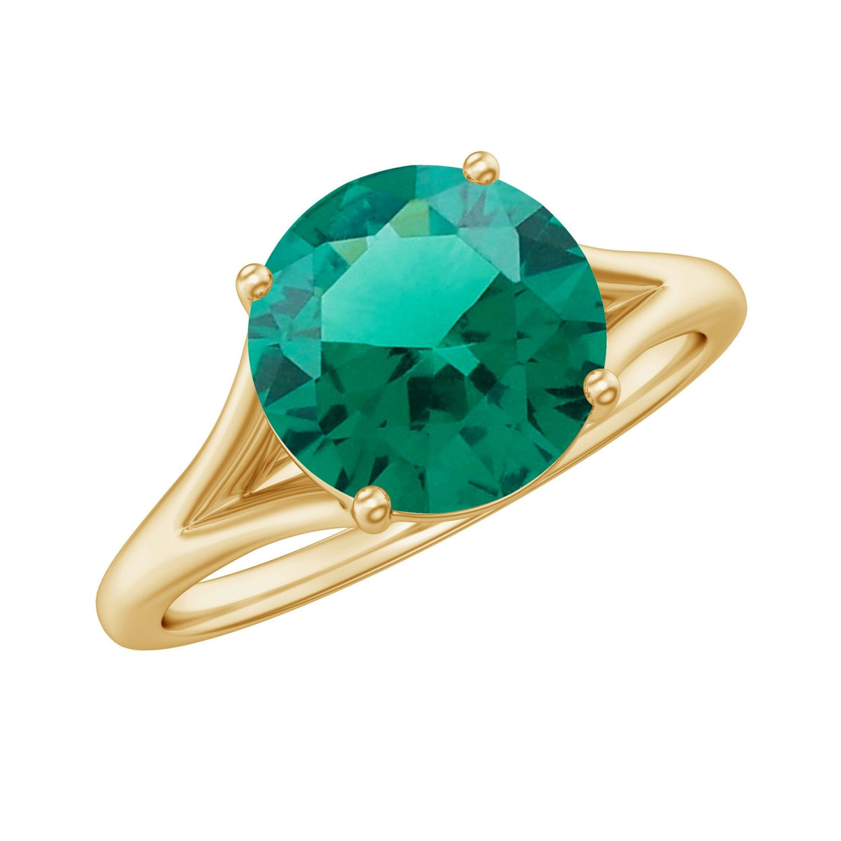 Lab Grown Emerald Ring – 2 Carat Solitaire Emerald Engagement Ring with Diamond Split Shank