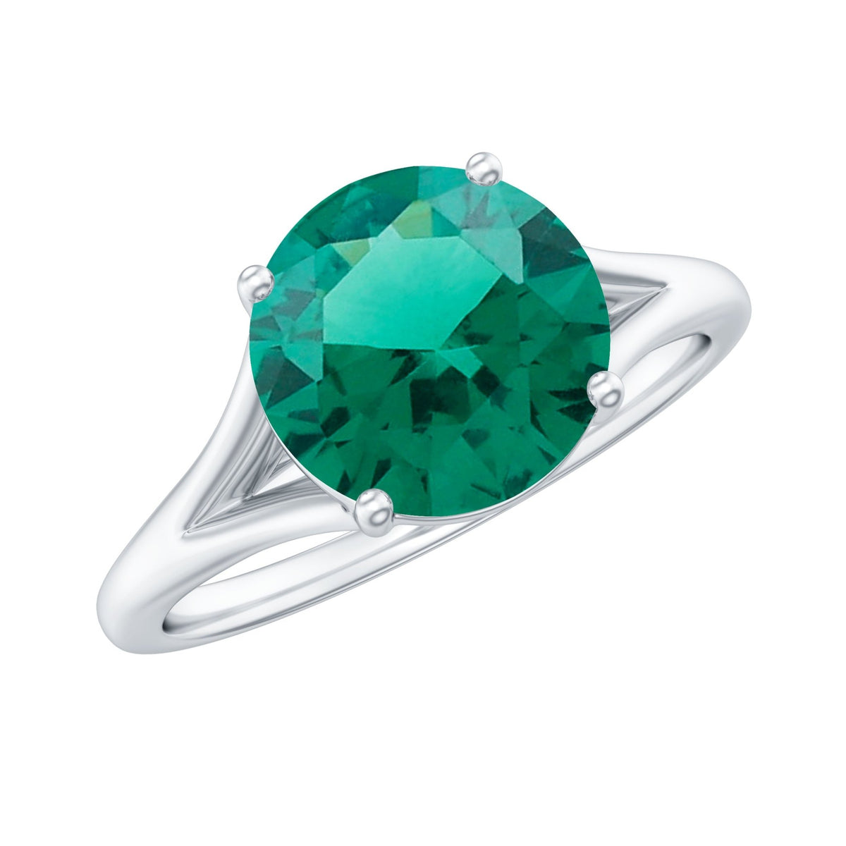 Lab Grown Emerald Ring – 2 Carat Solitaire Emerald Engagement Ring with Diamond Split Shank