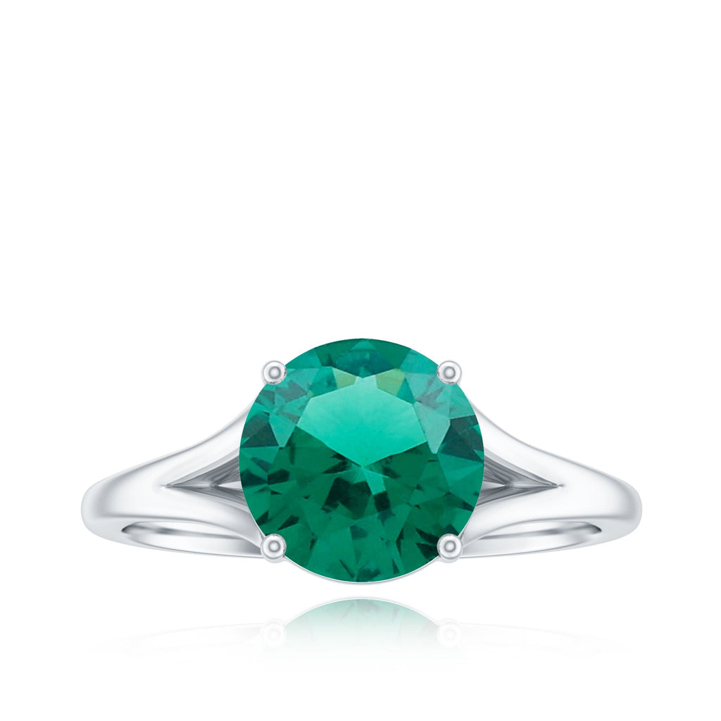 Lab Grown Emerald Ring – 2 Carat Solitaire Emerald Engagement Ring with Diamond Split Shank