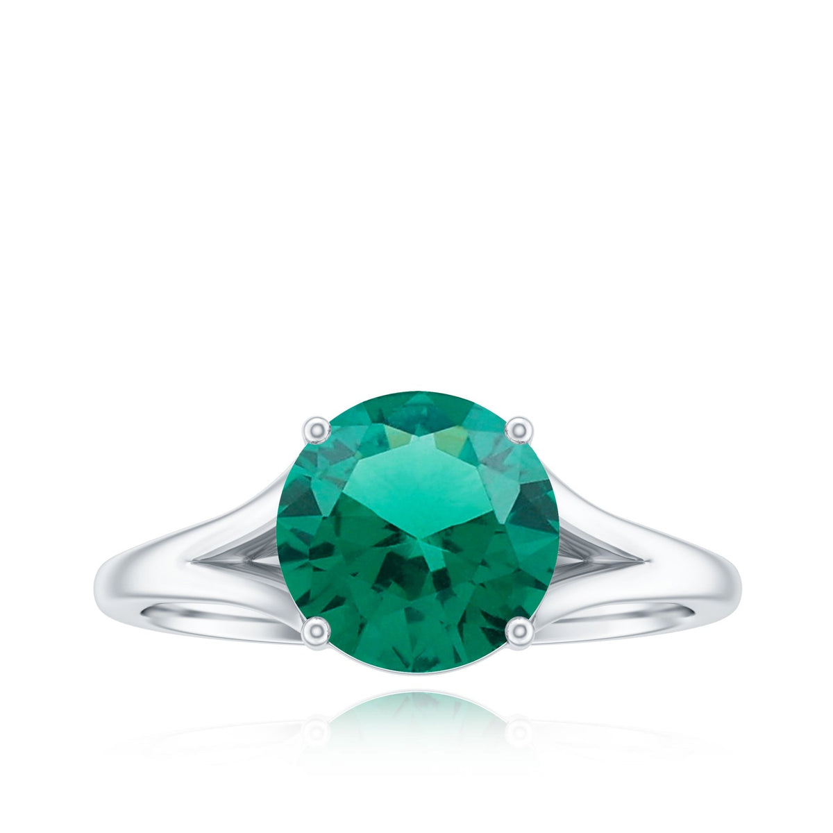 Lab Grown Emerald Ring – 2 Carat Solitaire Emerald Engagement Ring with Diamond Split Shank