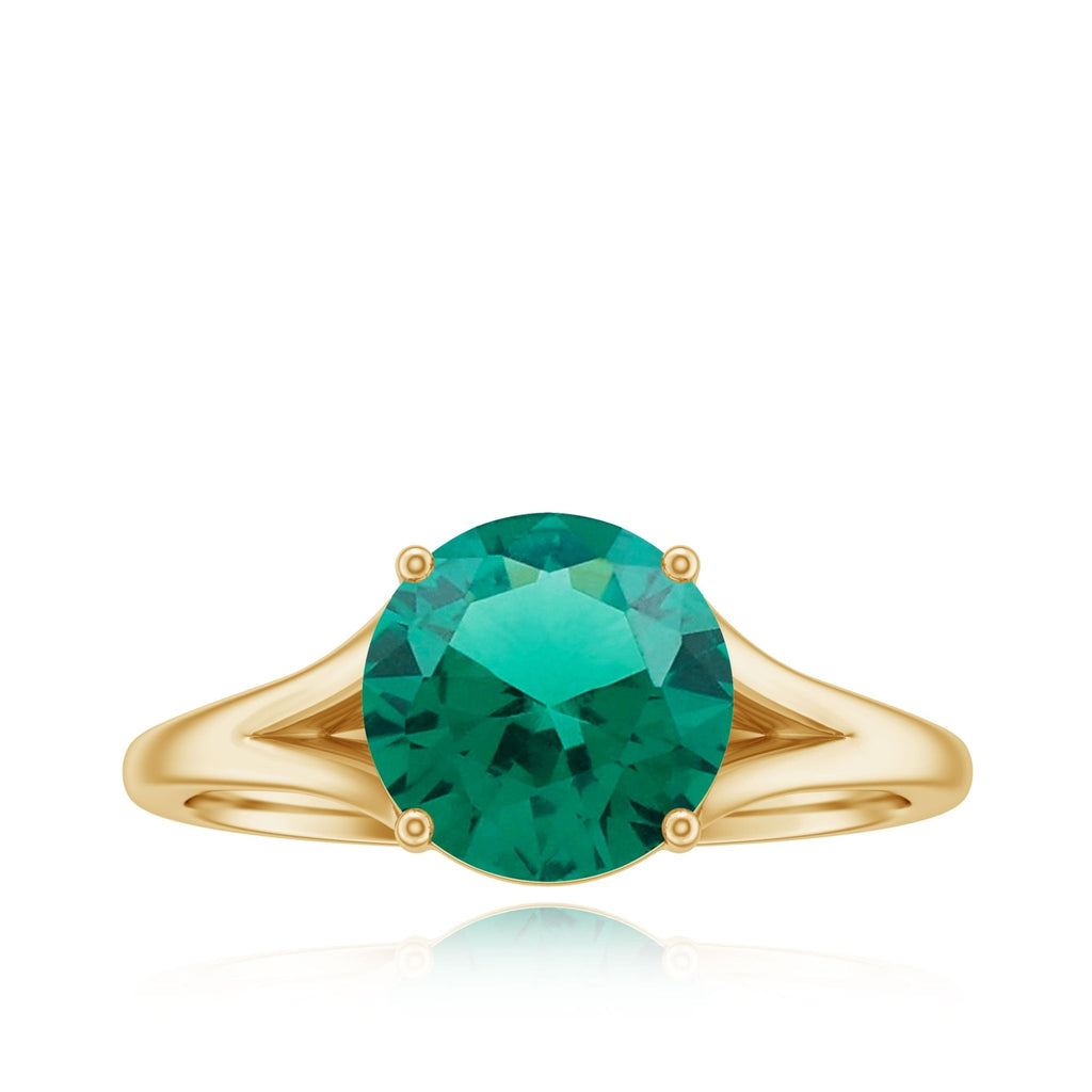 Lab Grown Emerald Ring – 2 Carat Solitaire Emerald Engagement Ring with Diamond Split Shank