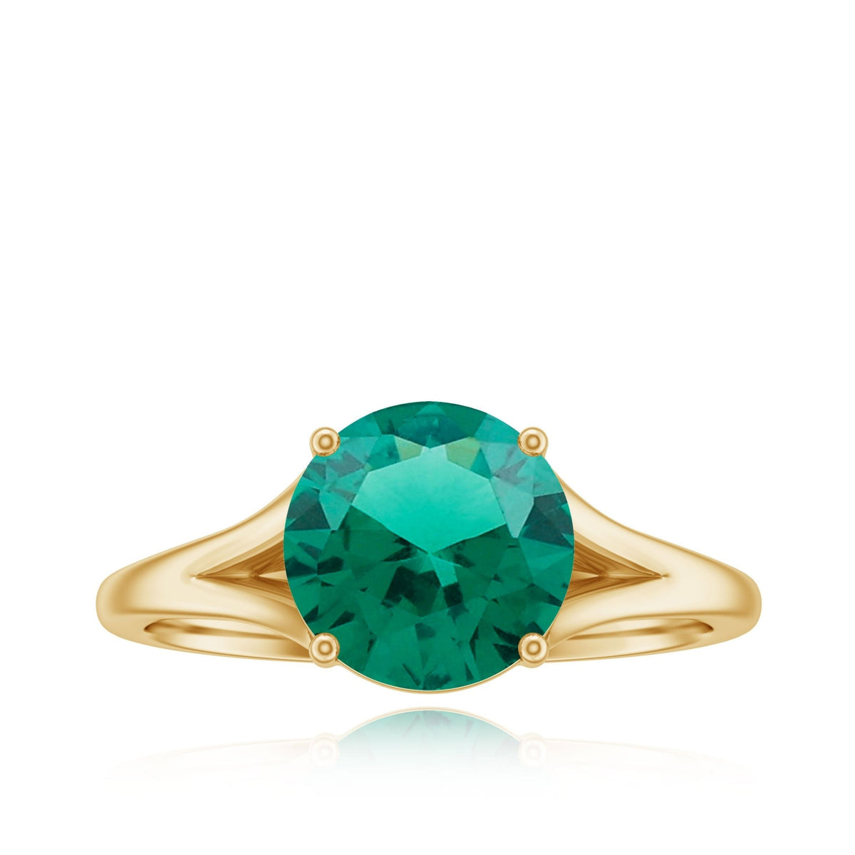 Lab Grown Emerald Ring – 2 Carat Solitaire Emerald Engagement Ring with Diamond Split Shank