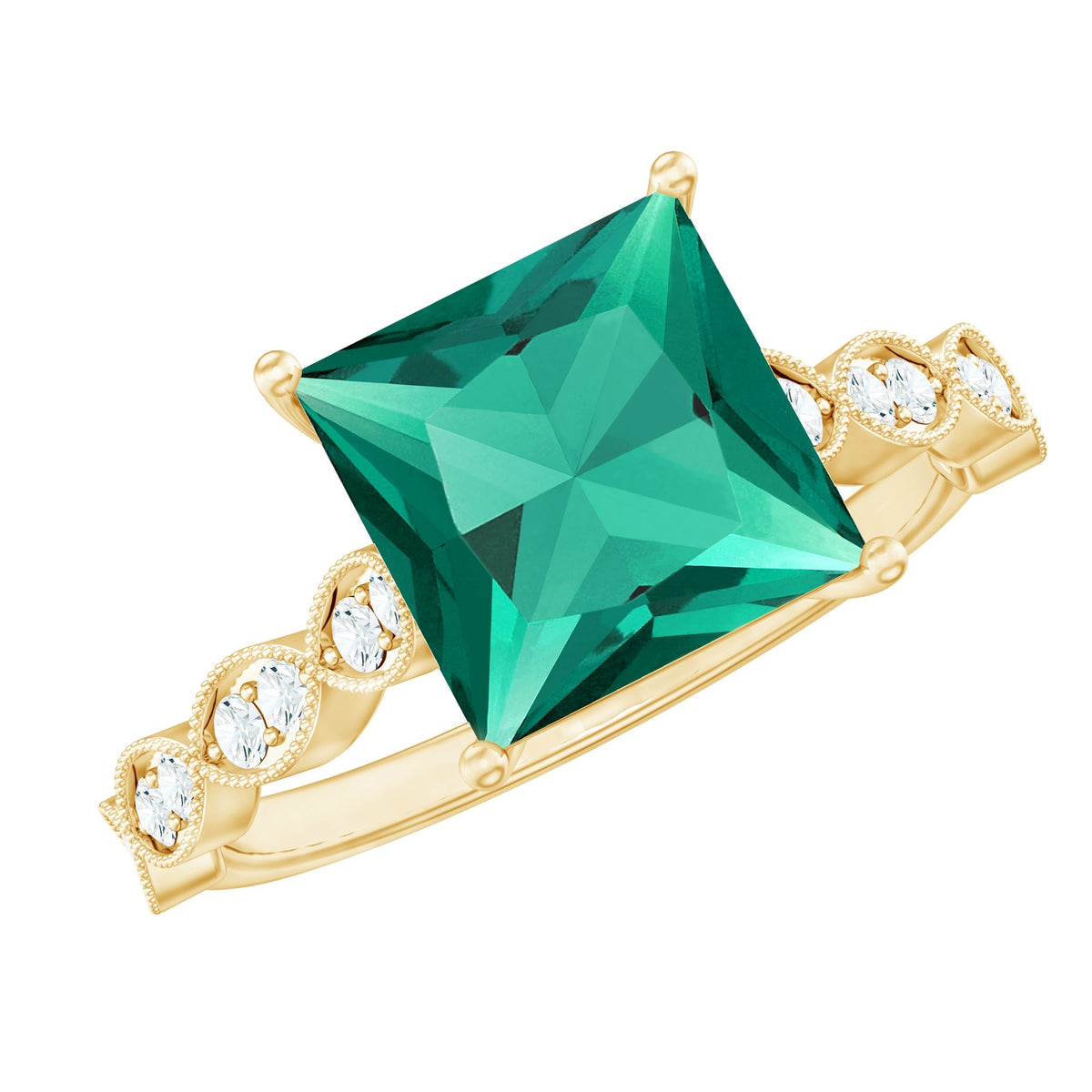 Lab Grown Emerald Ring – 2.4 Carat Princess Cut Solitaire Engagement Ring With Basket Setting