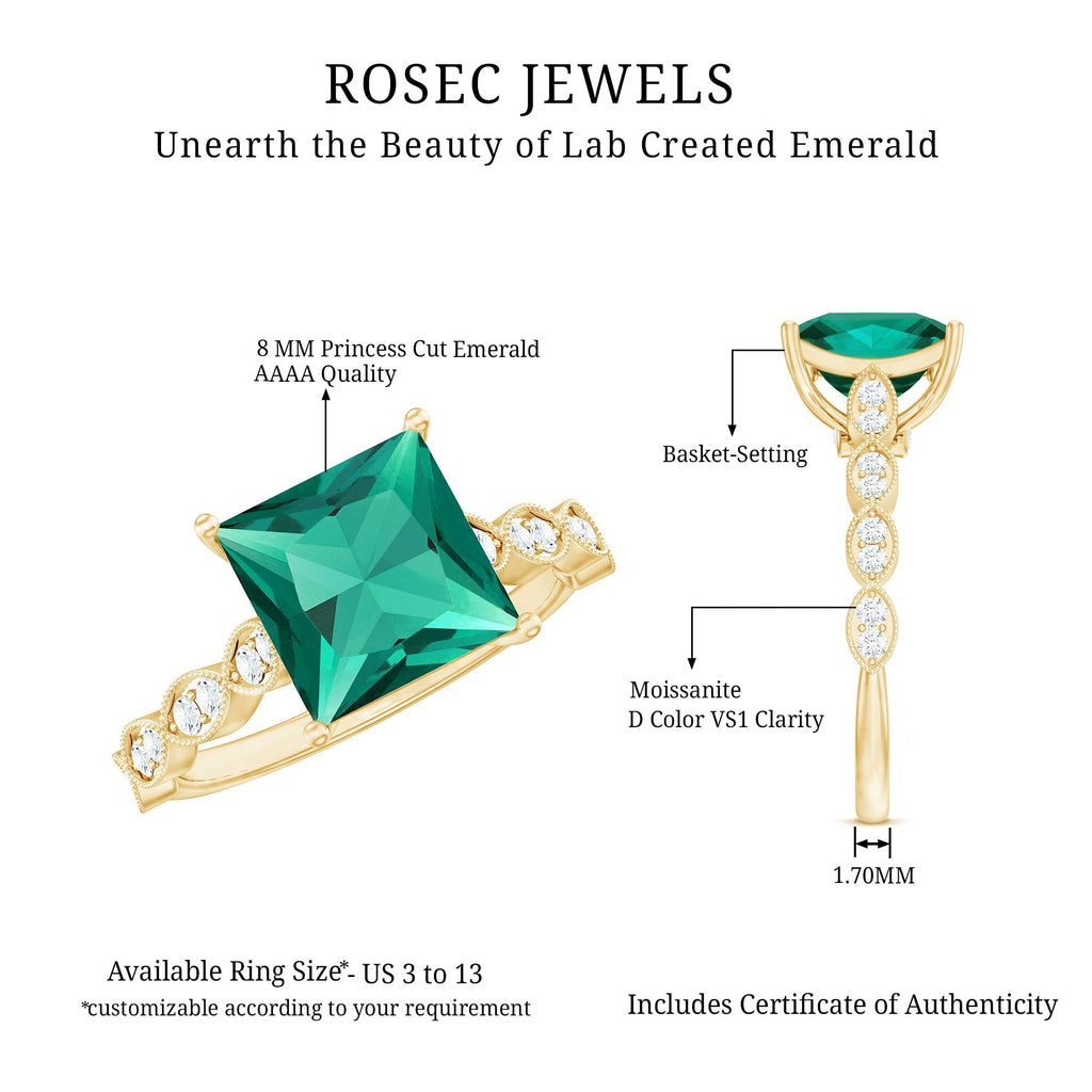 Lab Grown Emerald Ring – 2.4 Carat Princess Cut Solitaire Engagement Ring With Basket Setting
