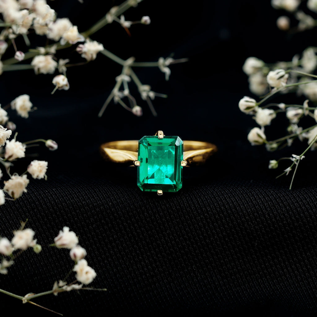 Lab Grown Emerald Ring - 3 Carat Octagon Cut Solitaire Engagement Band With 4 Prong Setting