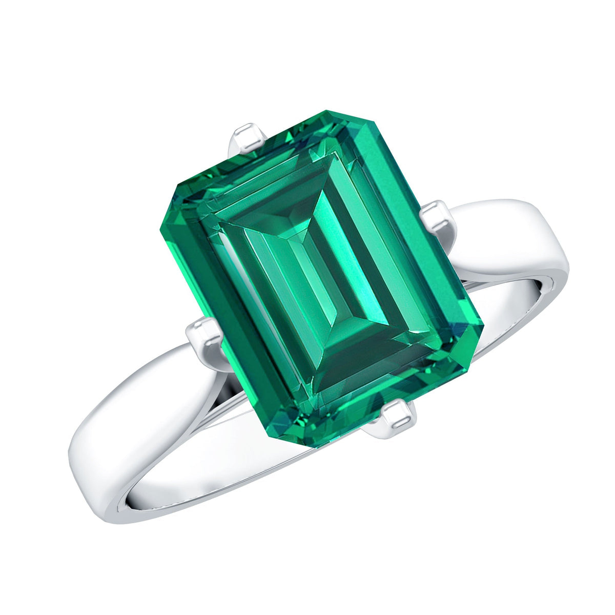 Lab Grown Emerald Ring - 3 Carat Octagon Cut Solitaire Engagement Band With 4 Prong Setting