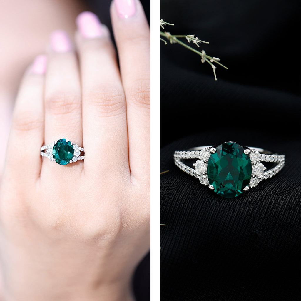 Lab Grown Emerald Ring - 3 Carat Oval AAA Quality Emerald With Split Shank Design