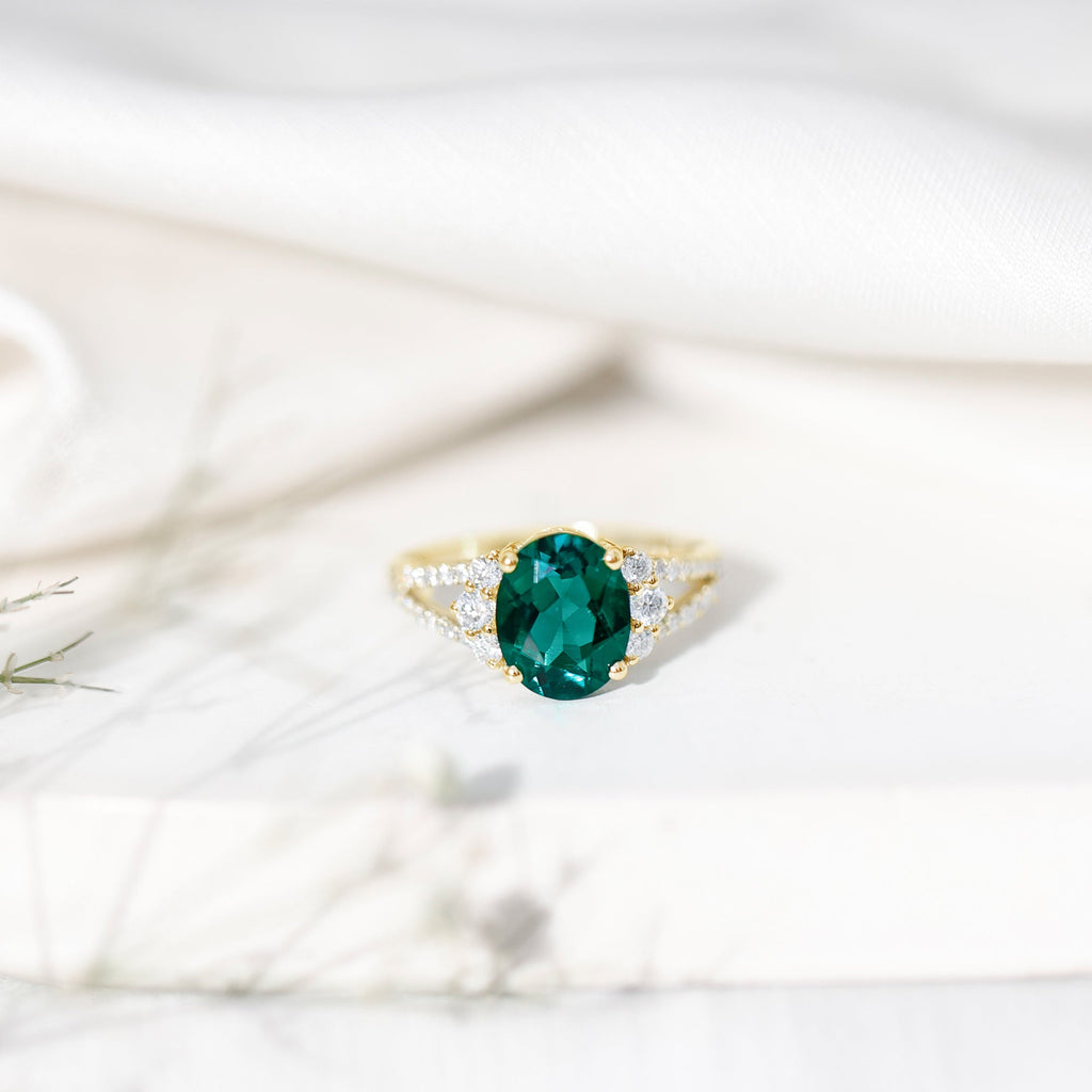 Lab Grown Emerald Ring - 3 Carat Oval AAA Quality Emerald With Split Shank Design