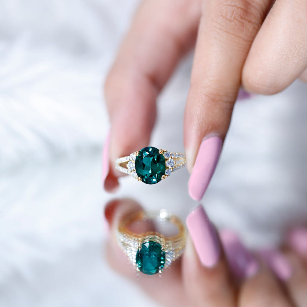 Lab Grown Emerald Ring - 3 Carat Oval AAA Quality Emerald With Split Shank Design