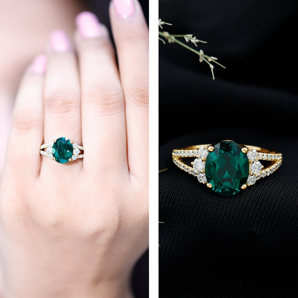 Lab Grown Emerald Ring - 3 Carat Oval AAA Quality Emerald With Split Shank Design