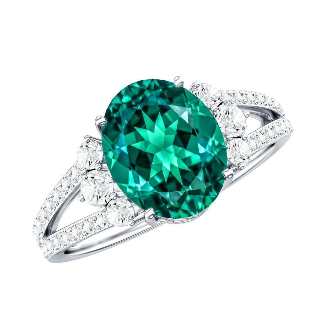 Lab Grown Emerald Ring - 3 Carat Oval AAA Quality Emerald With Split Shank Design