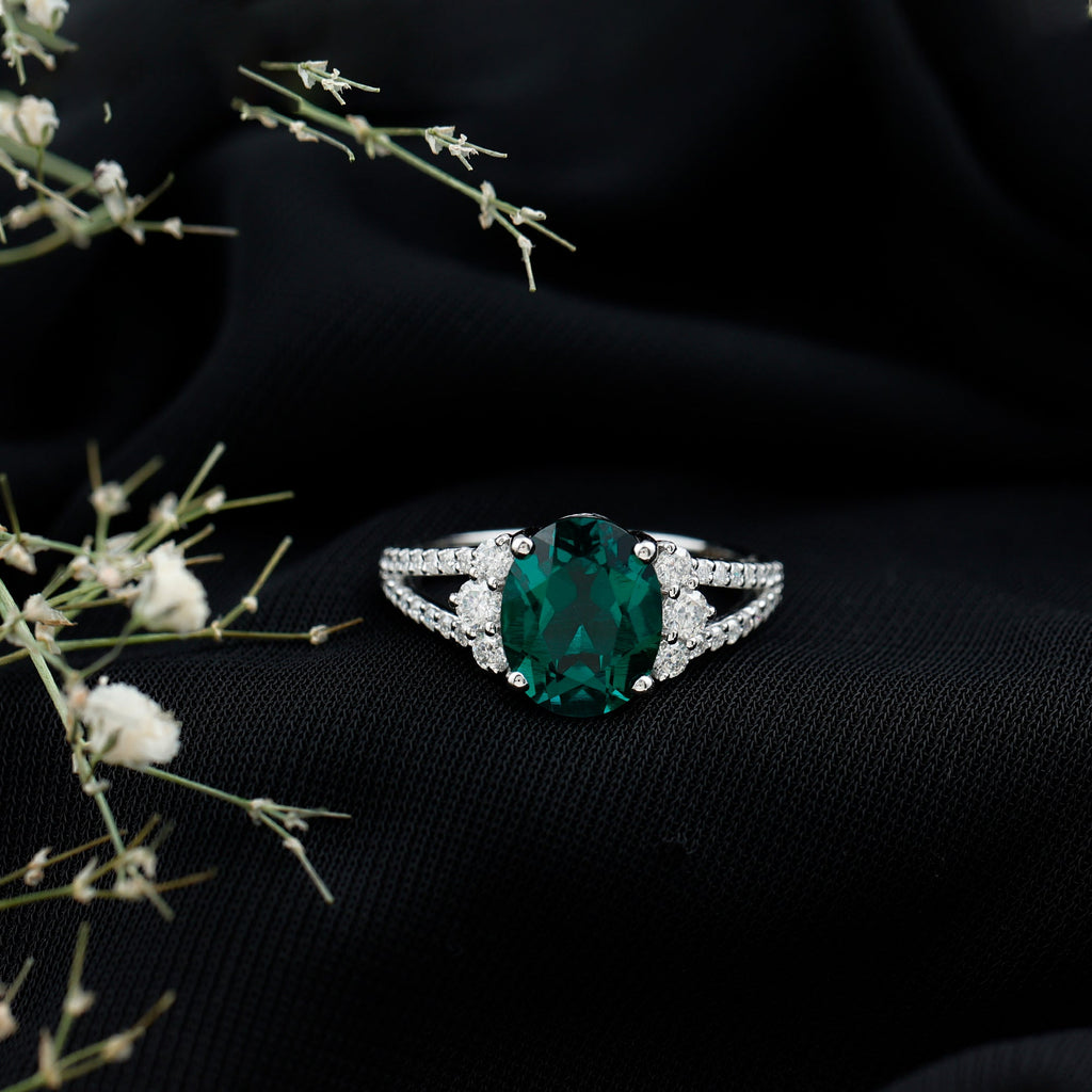Lab Grown Emerald Ring - 3 Carat Oval AAA Quality Emerald With Split Shank Design