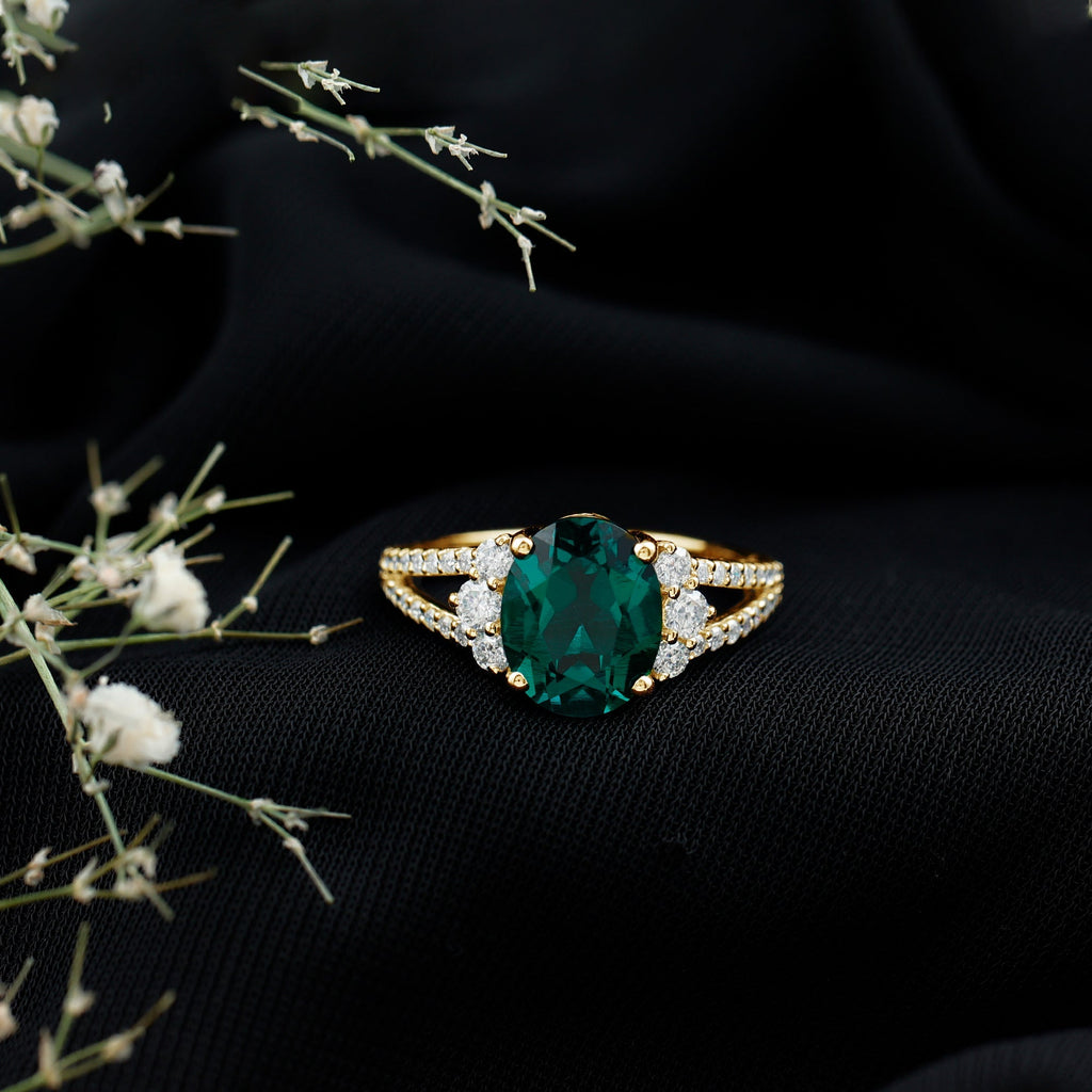 Lab Grown Emerald Ring - 3 Carat Oval AAA Quality Emerald With Split Shank Design