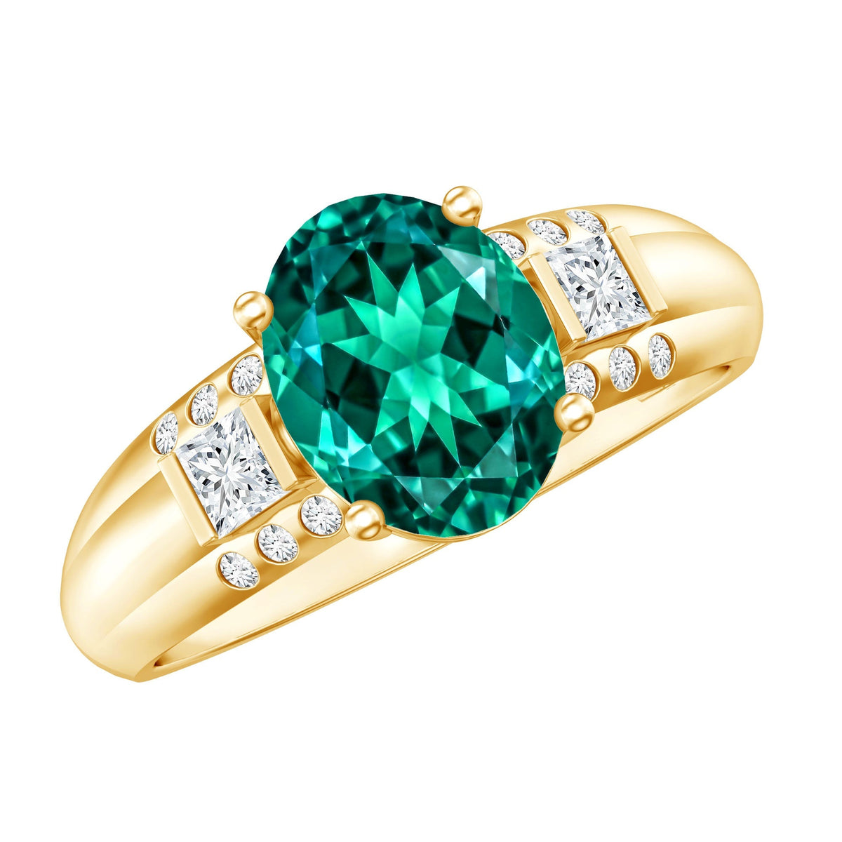Lab Grown Emerald Ring – 3 Carat Oval Cut Engagement Ring with Diamonds