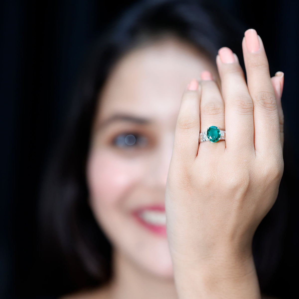 Lab Grown Emerald Ring – 3 Carat Oval Cut Engagement Ring with Diamonds