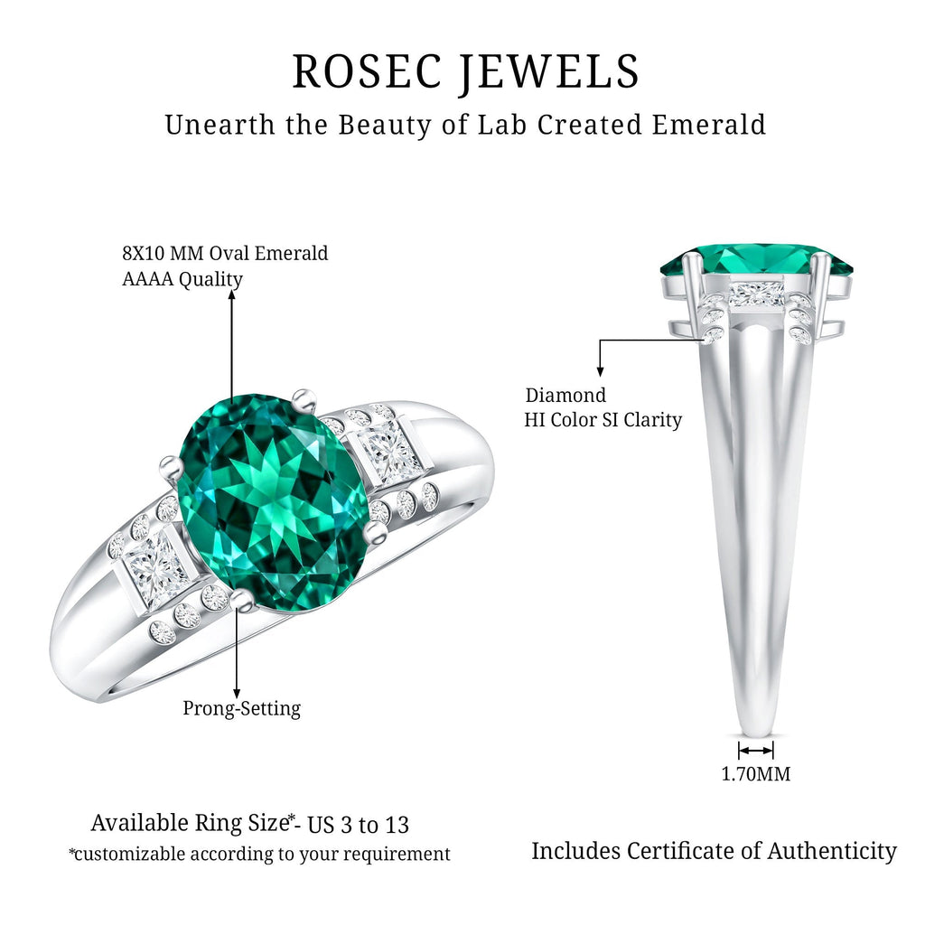 Lab Grown Emerald Ring – 3 Carat Oval Cut Engagement Ring with Diamonds