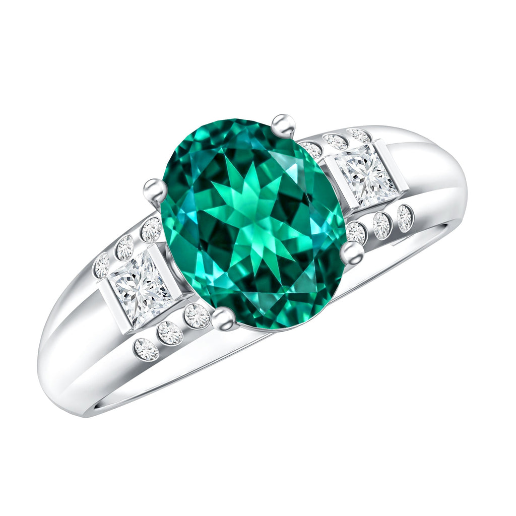 Lab Grown Emerald Ring – 3 Carat Oval Cut Engagement Ring with Diamonds
