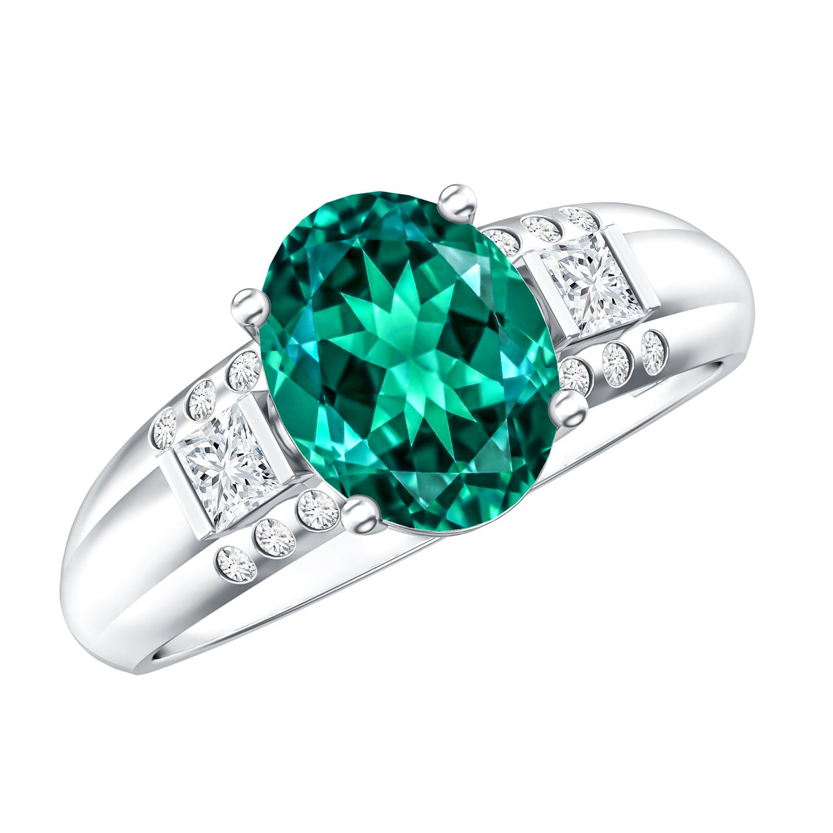 Lab Grown Emerald Ring – 3 Carat Oval Cut Engagement Ring with Diamonds