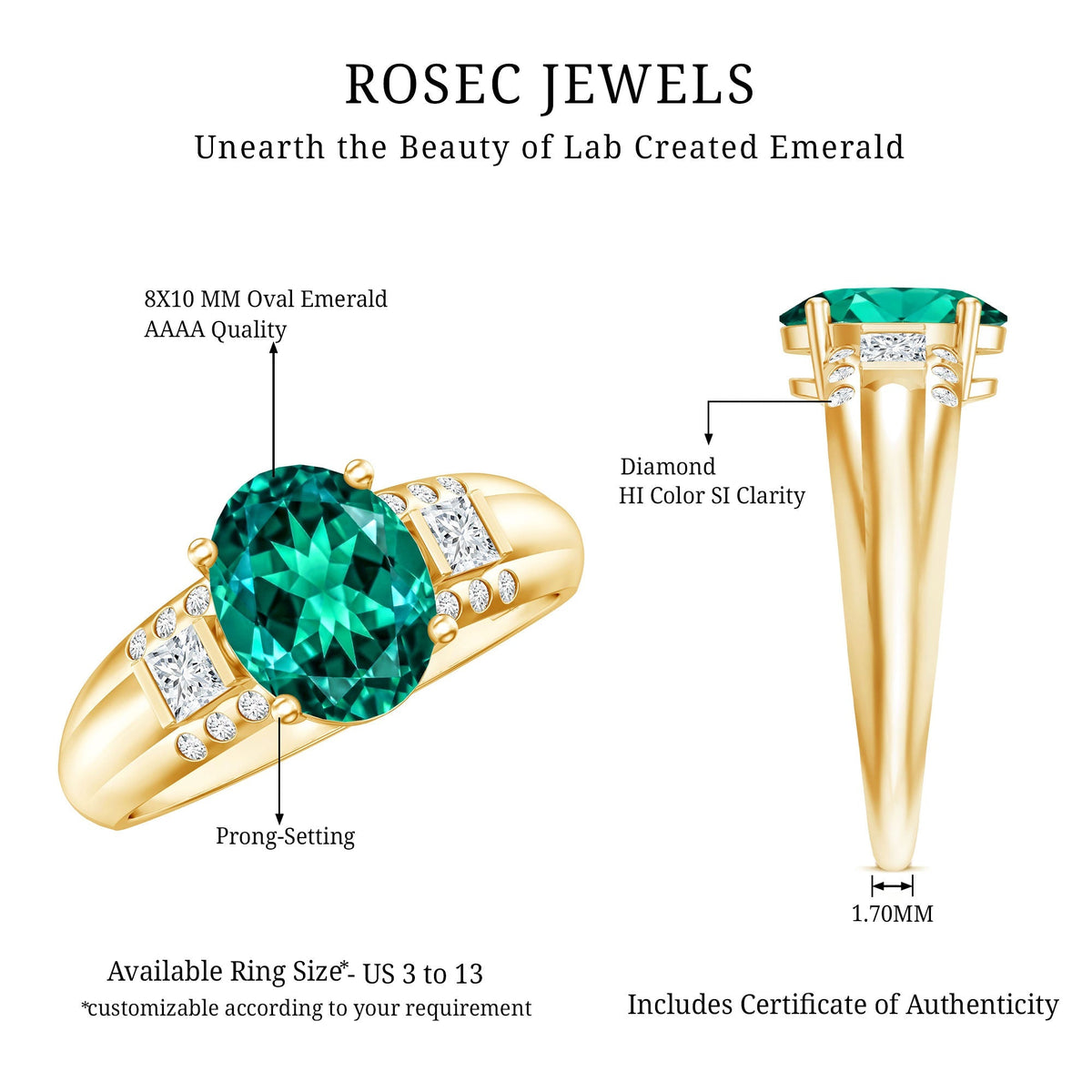 Lab Grown Emerald Ring – 3 Carat Oval Cut Engagement Ring with Diamonds