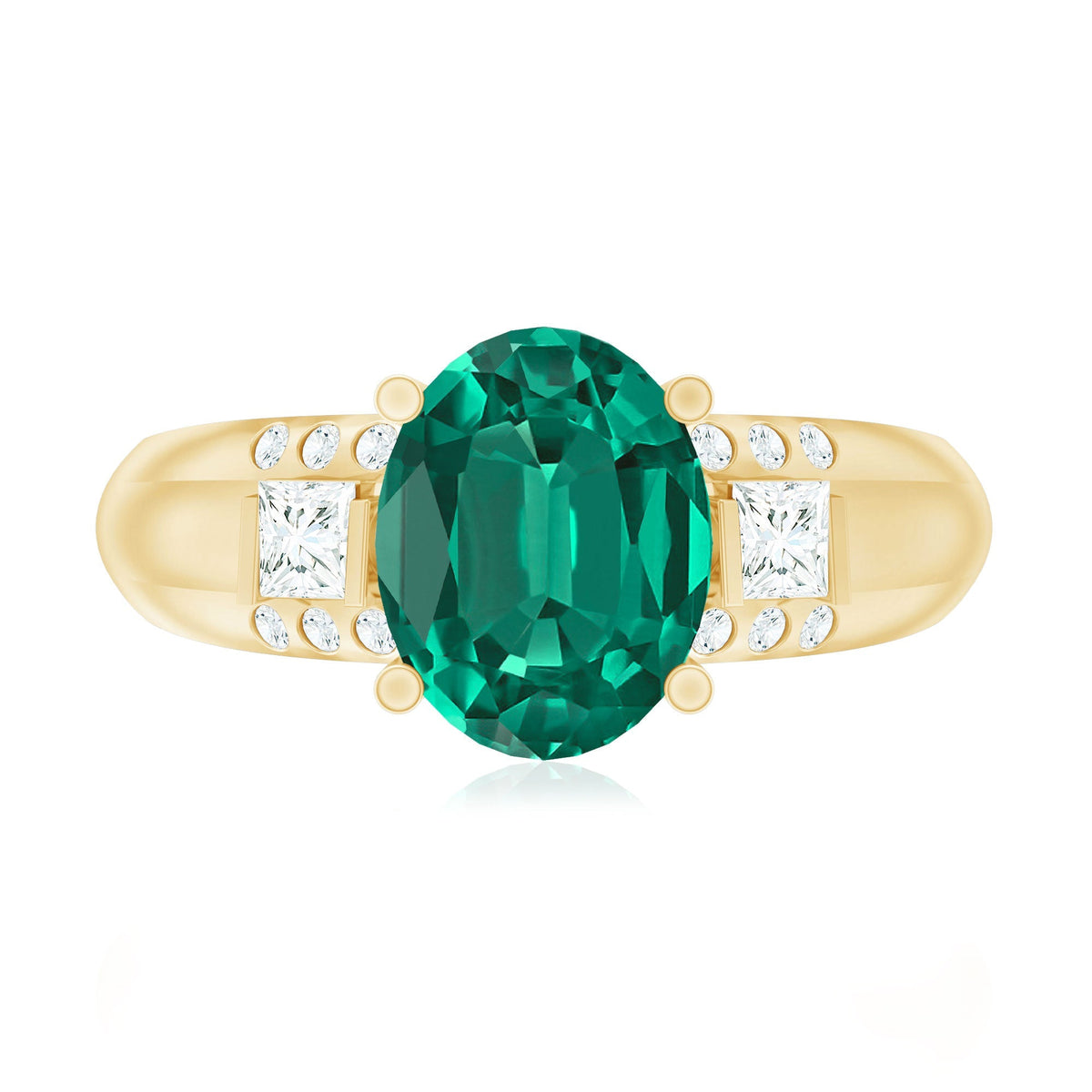 Lab Grown Emerald Ring – 3 Carat Oval Engagement Ring With Princess Cut Diamonds