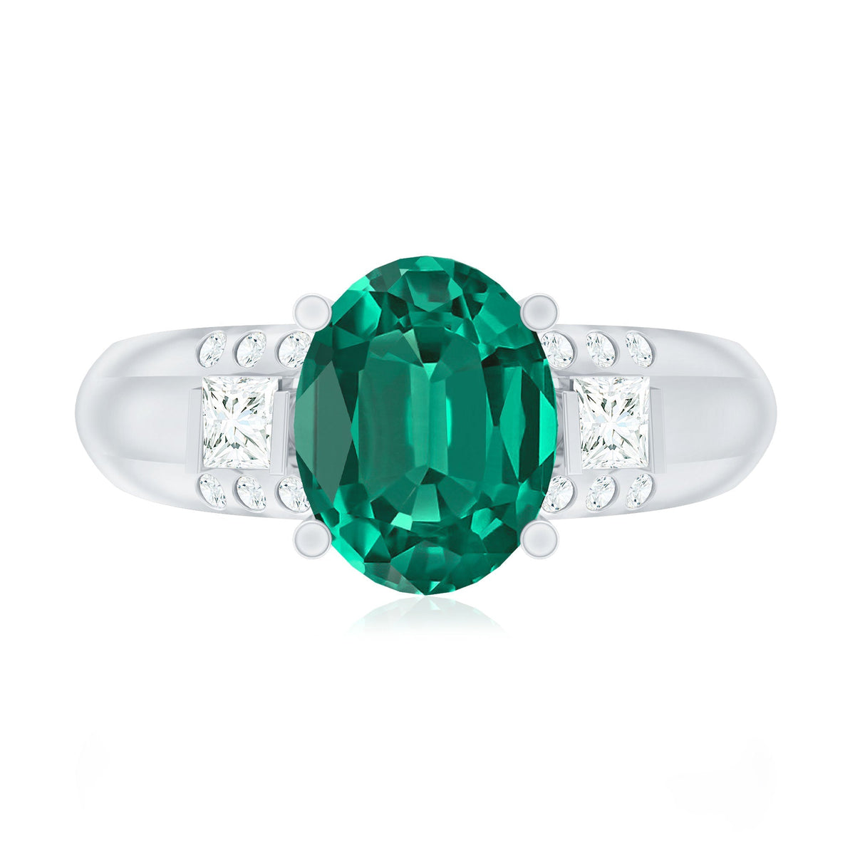 Lab Grown Emerald Ring – 3 Carat Oval Engagement Ring With Princess Cut Diamonds