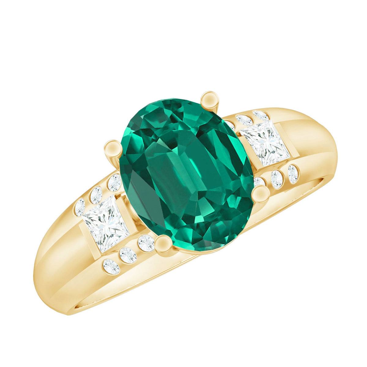 Lab Grown Emerald Ring – 3 Carat Oval Engagement Ring With Princess Cut Diamonds
